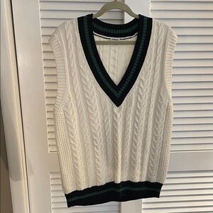 Sunday Best White V-Neck Sweater Vest with Dark Navy and Green Trim
